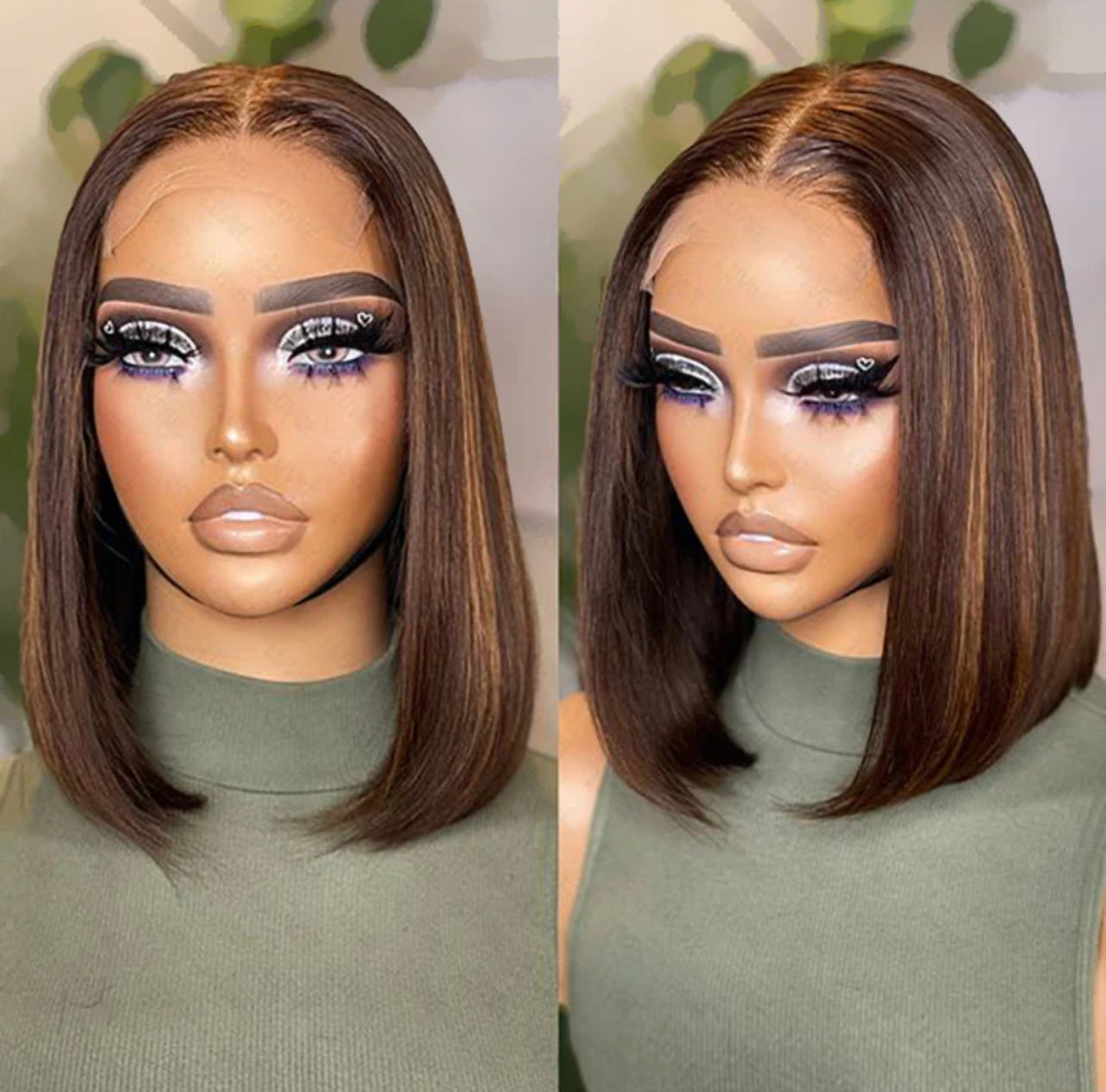 12 Inch Chestnut Brown Highlights Straight 4x4 Closure Bod Wig 150 % Density
