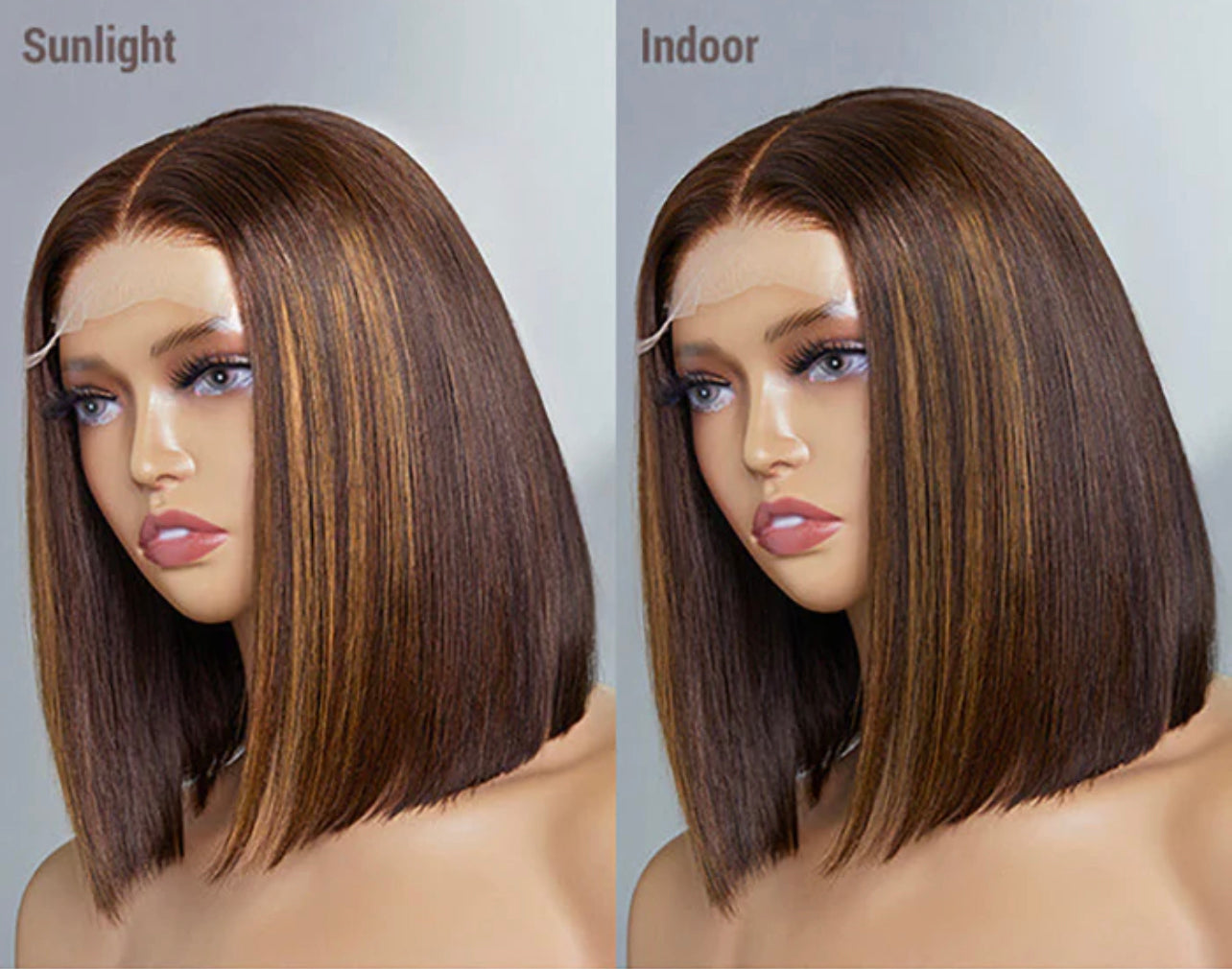 12 Inch Chestnut Brown Highlights Straight 4x4 Closure Bod Wig 150 % Density