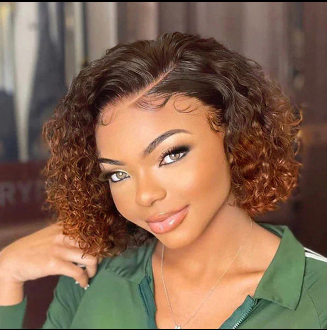 10 Inches Trendy Mix Brown Short Cut Curly HD Lace Glueless Side Part Wig