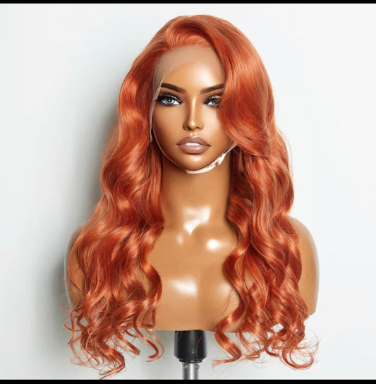 24 Inches Ginger 13"x4" Lace Front Body Wavy Wig Pre-Plucked Free Part 150% Density-100% Human Hair